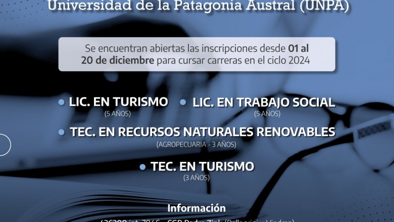Inscripciones abiertas para las Carreras de la Universidad de la Patagonia Austral (UNPA)