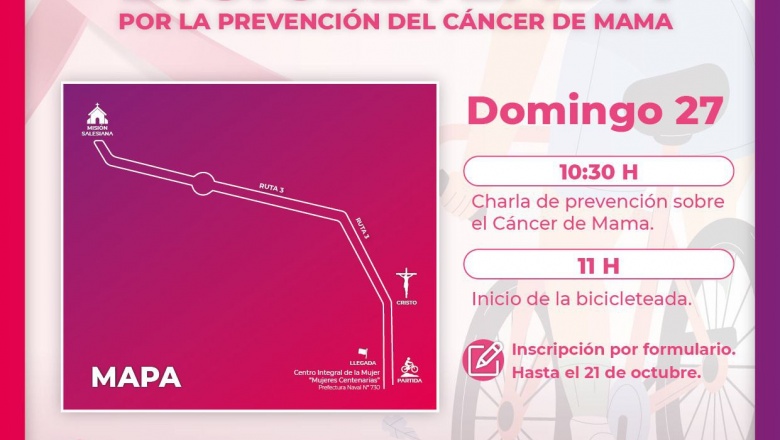 Inscripciones abiertas para la “bicicleteada por la prevención del cáncer de mama”