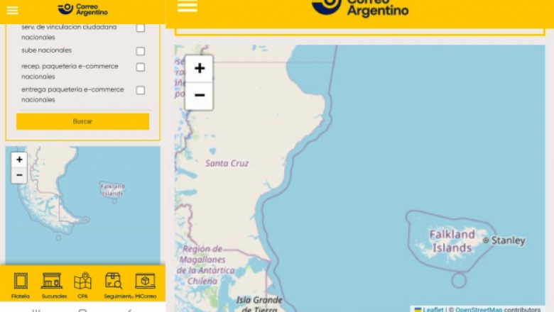 Insólito, el Correo Argentino nombró "Falklands" las Islas Malvinas en su pagina web 