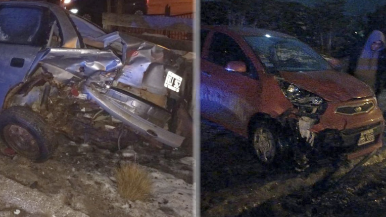  El hielo le jugó una mala pasada:  chocó contra un vehículo estacionado