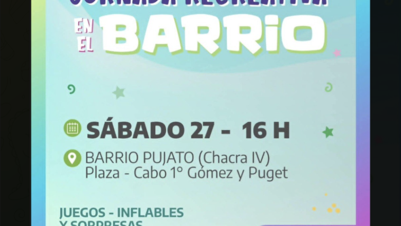 Invitan a sumarse a la jornada recreativa en el barrio Pujato