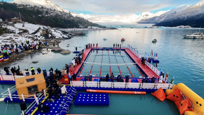 Más de 300 nadadores de 15 países compiten frente al Glaciar Perito Moreno